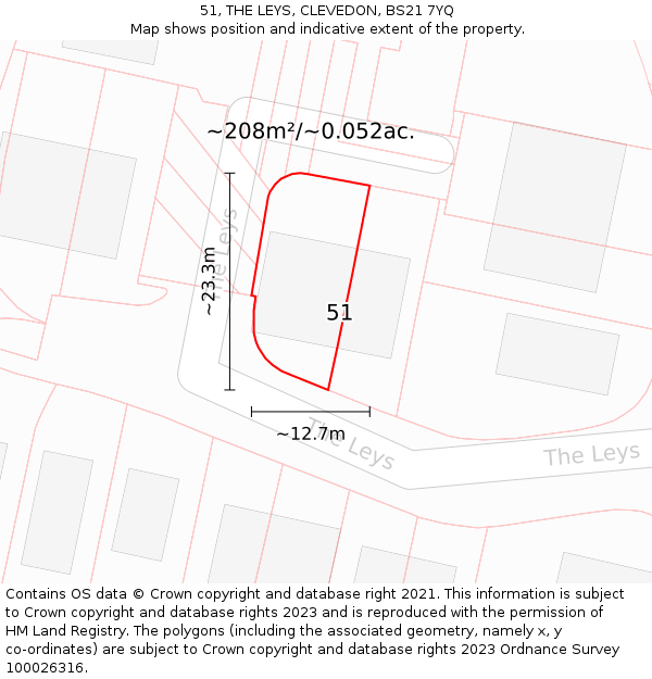 51, THE LEYS, CLEVEDON, BS21 7YQ: Plot and title map