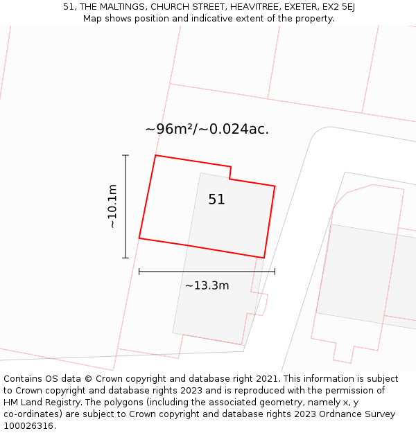 51, THE MALTINGS, CHURCH STREET, HEAVITREE, EXETER, EX2 5EJ: Plot and title map