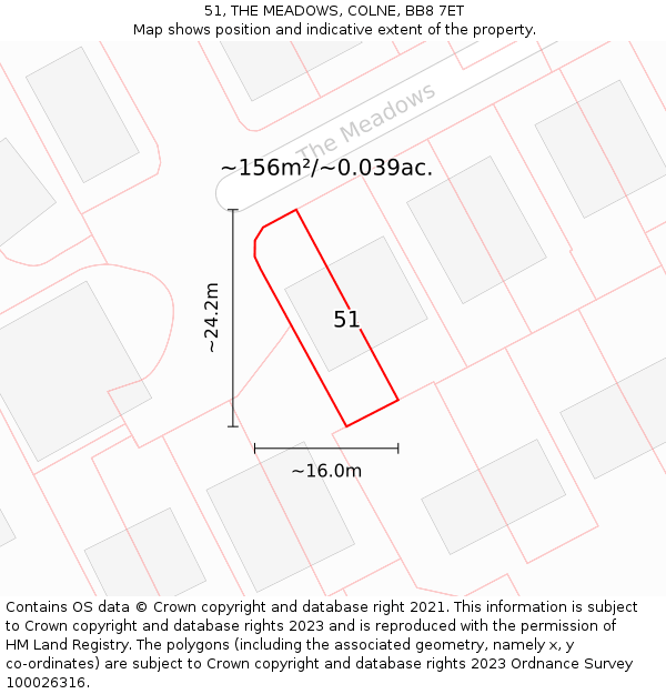 51, THE MEADOWS, COLNE, BB8 7ET: Plot and title map