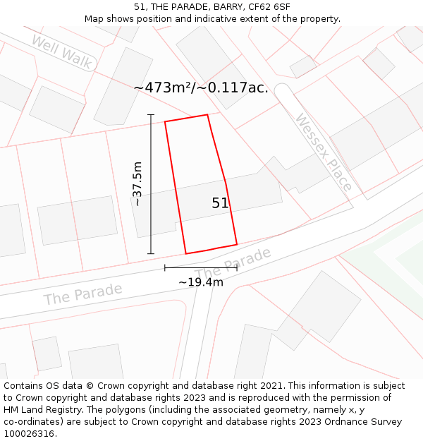 51, THE PARADE, BARRY, CF62 6SF: Plot and title map