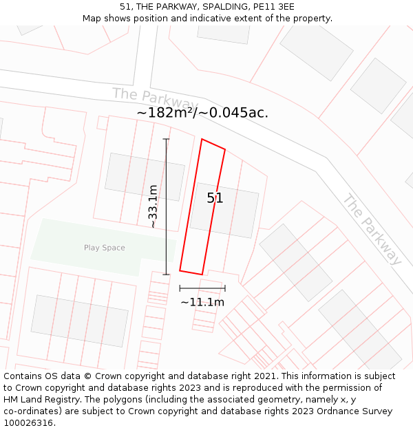 51, THE PARKWAY, SPALDING, PE11 3EE: Plot and title map