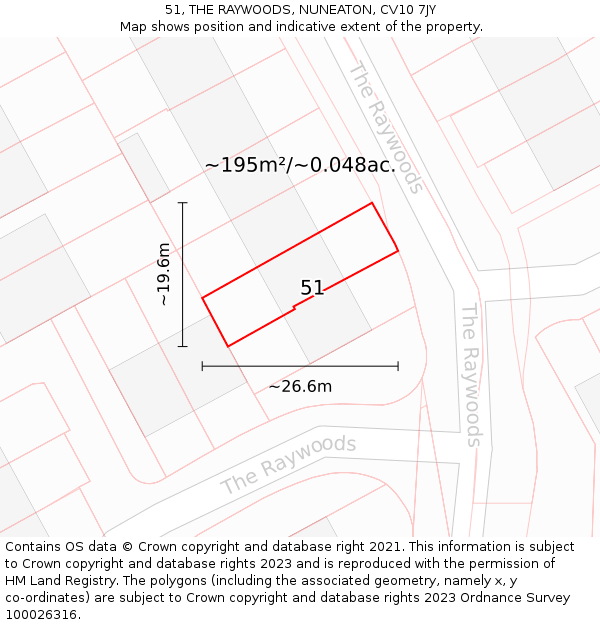 51, THE RAYWOODS, NUNEATON, CV10 7JY: Plot and title map