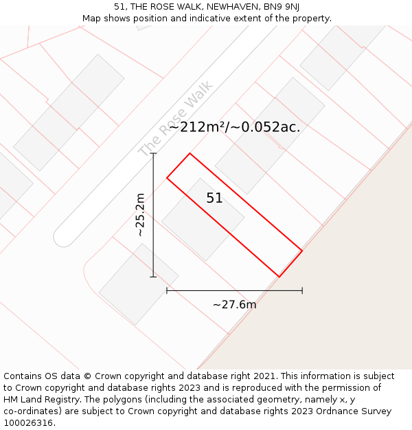 51, THE ROSE WALK, NEWHAVEN, BN9 9NJ: Plot and title map