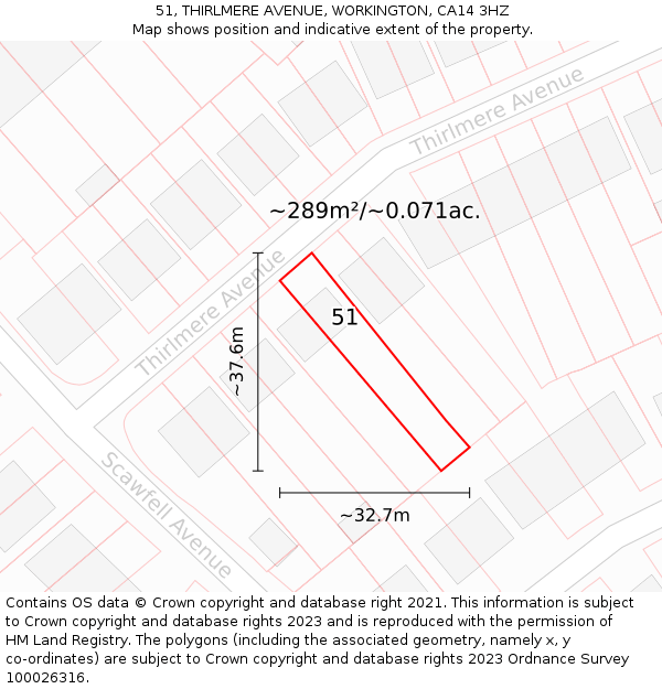 51, THIRLMERE AVENUE, WORKINGTON, CA14 3HZ: Plot and title map