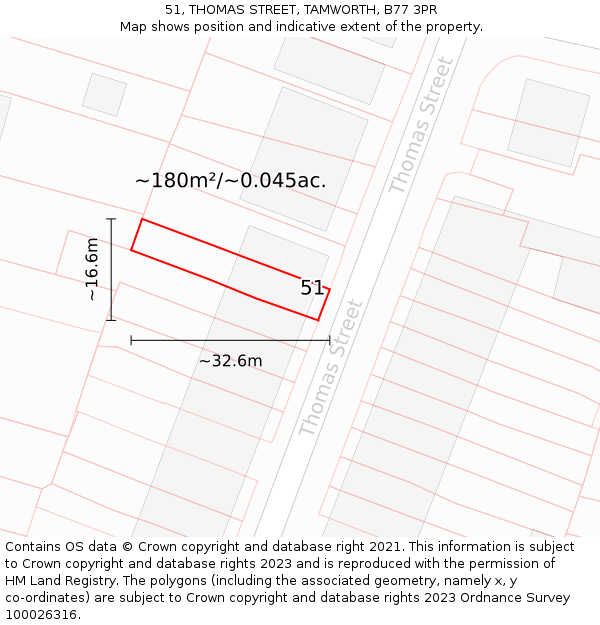 51, THOMAS STREET, TAMWORTH, B77 3PR: Plot and title map