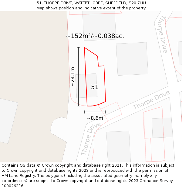 51, THORPE DRIVE, WATERTHORPE, SHEFFIELD, S20 7HU: Plot and title map