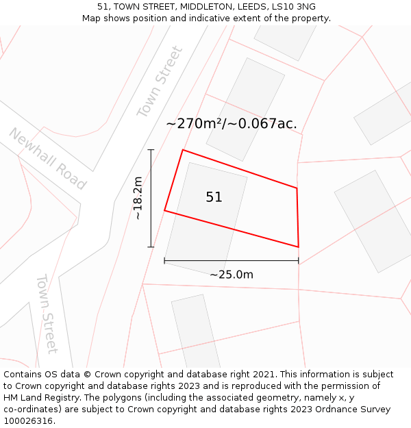 51, TOWN STREET, MIDDLETON, LEEDS, LS10 3NG: Plot and title map