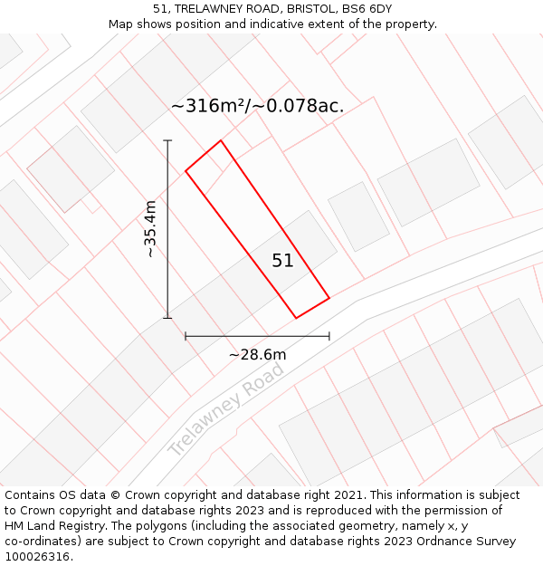 51, TRELAWNEY ROAD, BRISTOL, BS6 6DY: Plot and title map