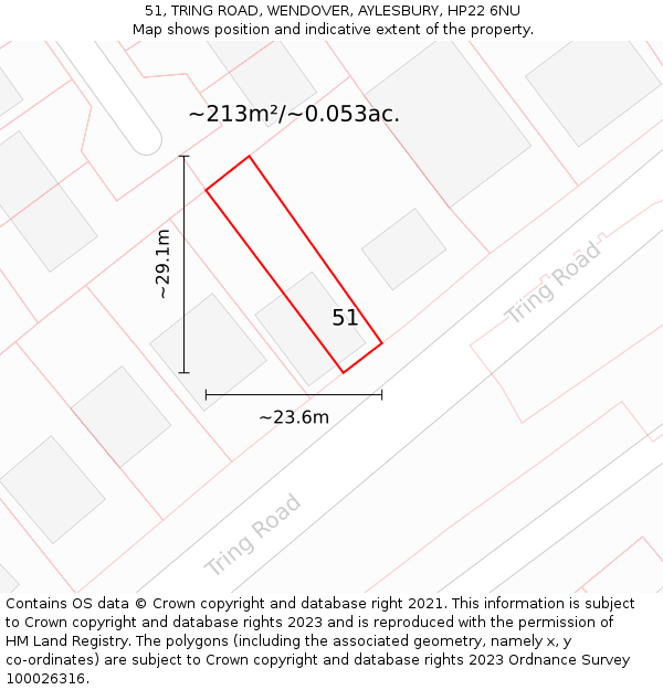 51, TRING ROAD, WENDOVER, AYLESBURY, HP22 6NU: Plot and title map