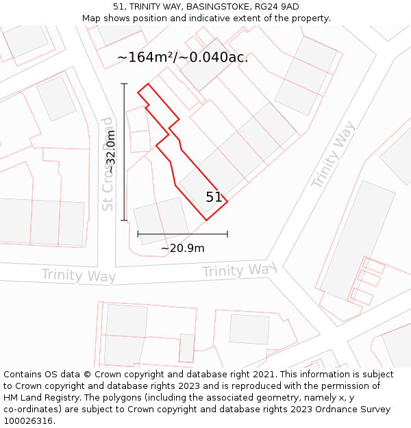 51, TRINITY WAY, BASINGSTOKE, RG24 9AD: Plot and title map