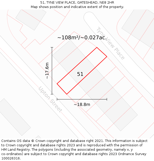 51, TYNE VIEW PLACE, GATESHEAD, NE8 2HR: Plot and title map