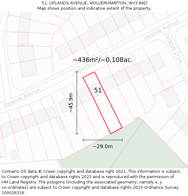 51, UPLANDS AVENUE, WOLVERHAMPTON, WV3 8AD: Plot and title map