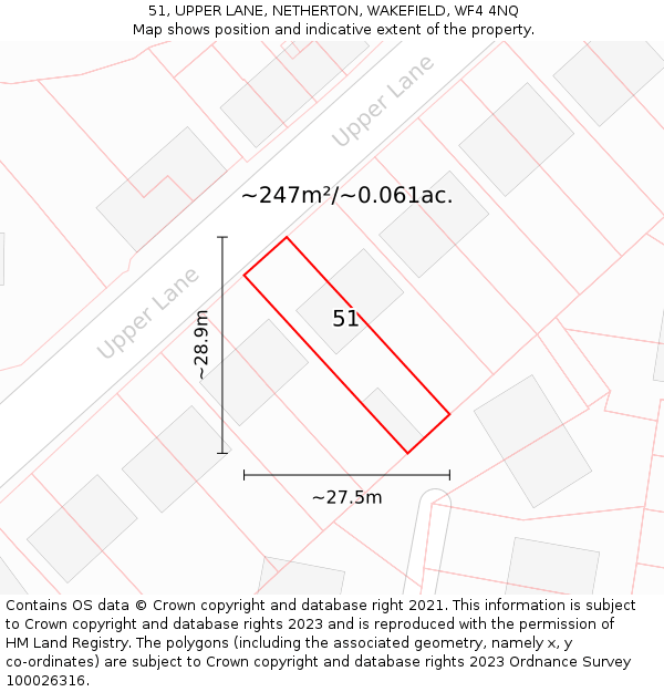51, UPPER LANE, NETHERTON, WAKEFIELD, WF4 4NQ: Plot and title map