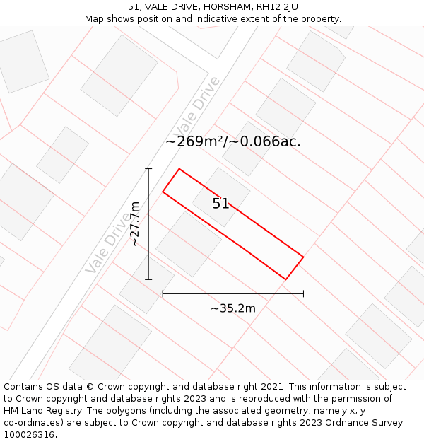 51, VALE DRIVE, HORSHAM, RH12 2JU: Plot and title map