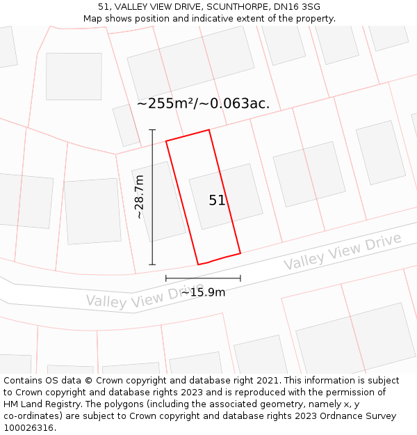 51, VALLEY VIEW DRIVE, SCUNTHORPE, DN16 3SG: Plot and title map