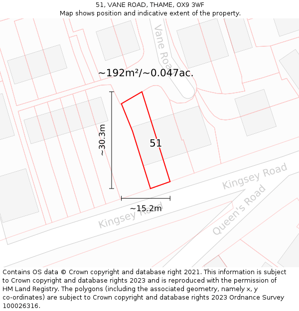 51, VANE ROAD, THAME, OX9 3WF: Plot and title map