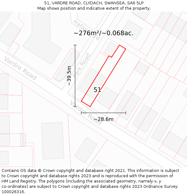 51, VARDRE ROAD, CLYDACH, SWANSEA, SA6 5LP: Plot and title map