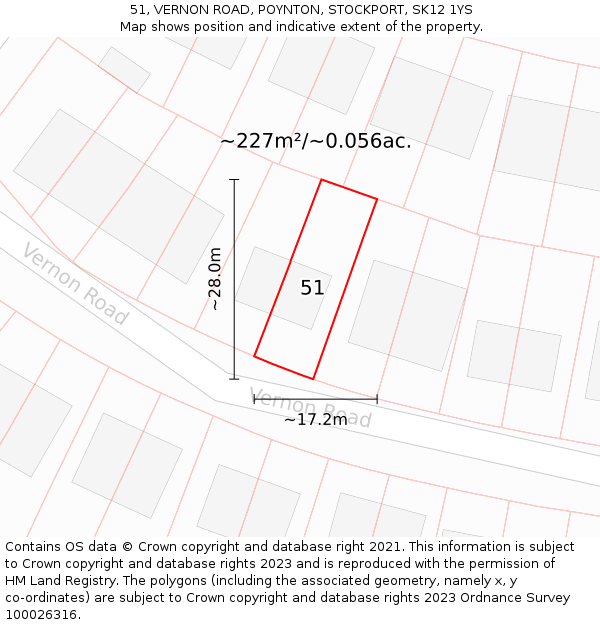 51, VERNON ROAD, POYNTON, STOCKPORT, SK12 1YS: Plot and title map