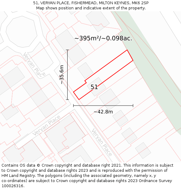 51, VERYAN PLACE, FISHERMEAD, MILTON KEYNES, MK6 2SP: Plot and title map