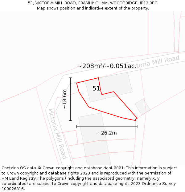 51, VICTORIA MILL ROAD, FRAMLINGHAM, WOODBRIDGE, IP13 9EG: Plot and title map