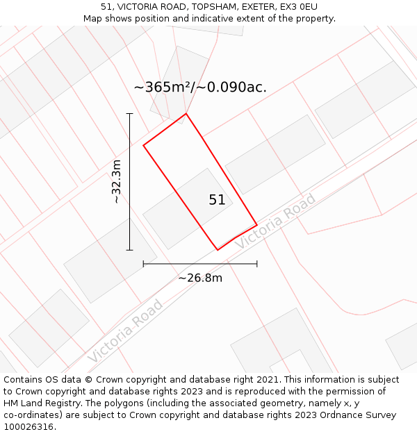 51, VICTORIA ROAD, TOPSHAM, EXETER, EX3 0EU: Plot and title map