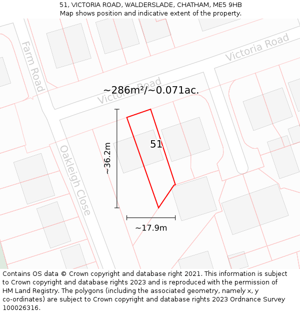 51, VICTORIA ROAD, WALDERSLADE, CHATHAM, ME5 9HB: Plot and title map