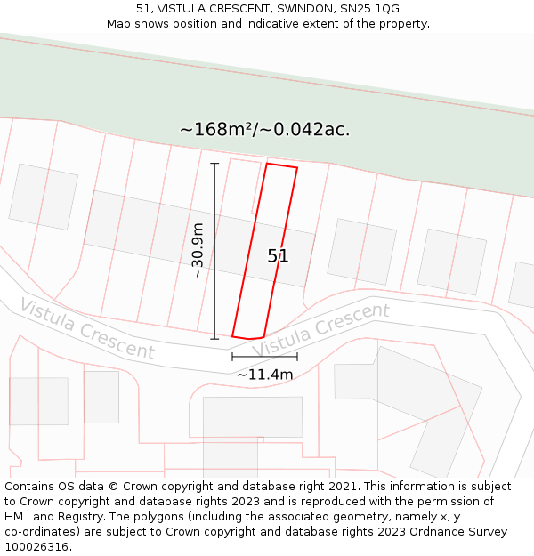 51, VISTULA CRESCENT, SWINDON, SN25 1QG: Plot and title map