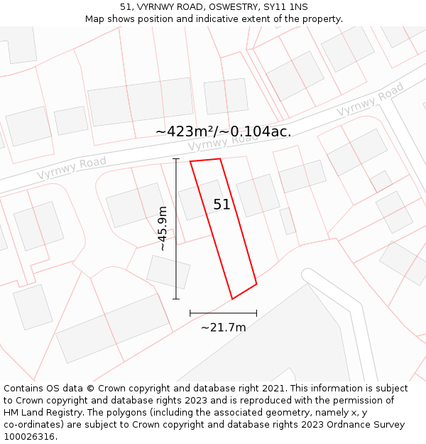 51, VYRNWY ROAD, OSWESTRY, SY11 1NS: Plot and title map