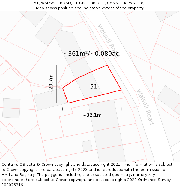 51, WALSALL ROAD, CHURCHBRIDGE, CANNOCK, WS11 8JT: Plot and title map