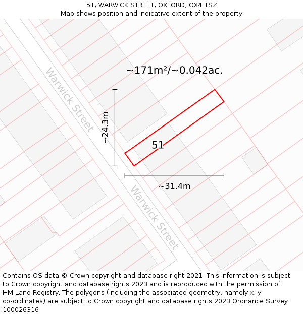 51, WARWICK STREET, OXFORD, OX4 1SZ: Plot and title map