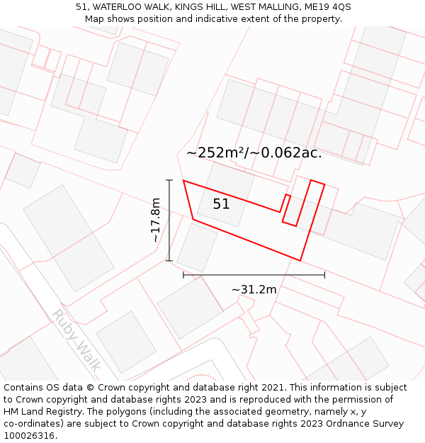 51, WATERLOO WALK, KINGS HILL, WEST MALLING, ME19 4QS: Plot and title map