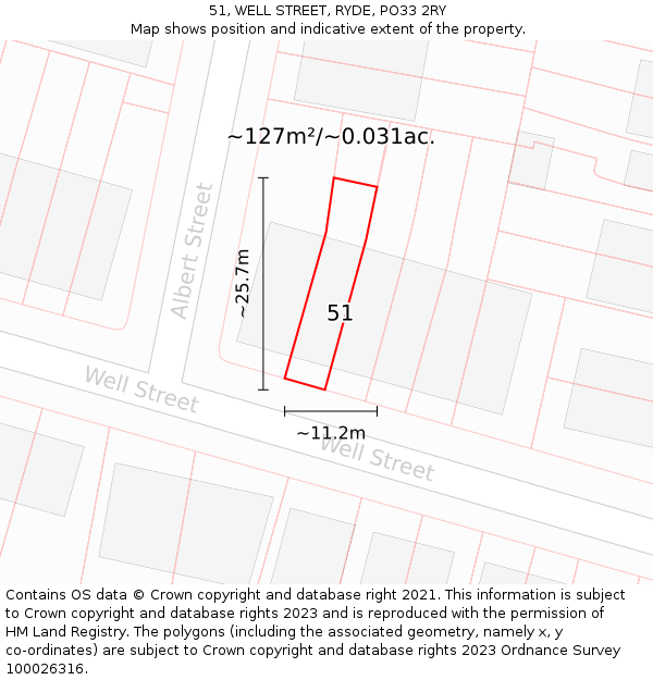 51, WELL STREET, RYDE, PO33 2RY: Plot and title map