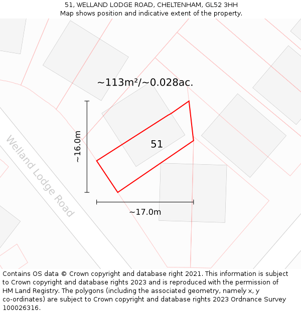 51, WELLAND LODGE ROAD, CHELTENHAM, GL52 3HH: Plot and title map