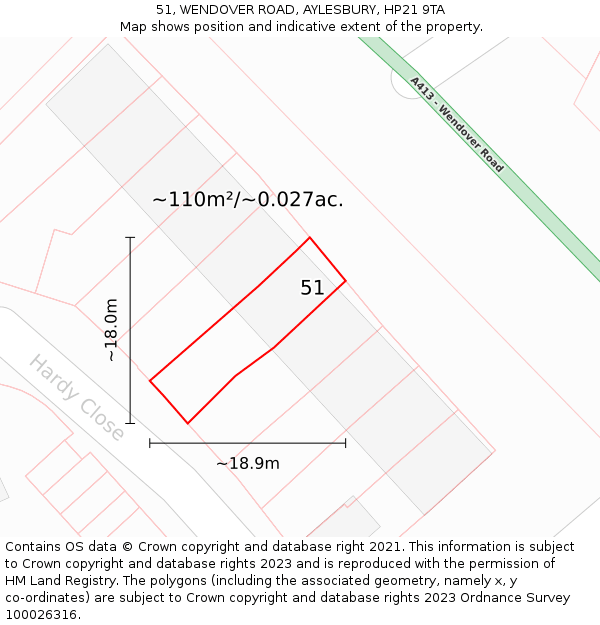 51, WENDOVER ROAD, AYLESBURY, HP21 9TA: Plot and title map