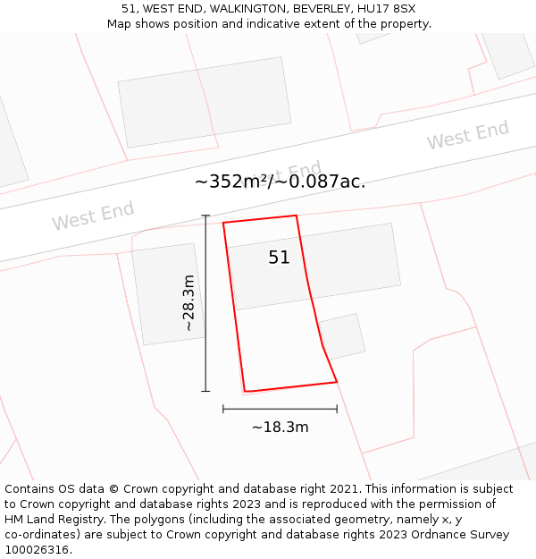 51, WEST END, WALKINGTON, BEVERLEY, HU17 8SX: Plot and title map