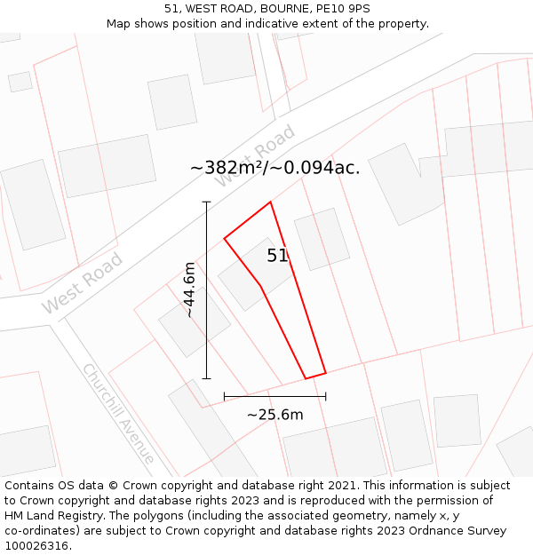 51, WEST ROAD, BOURNE, PE10 9PS: Plot and title map