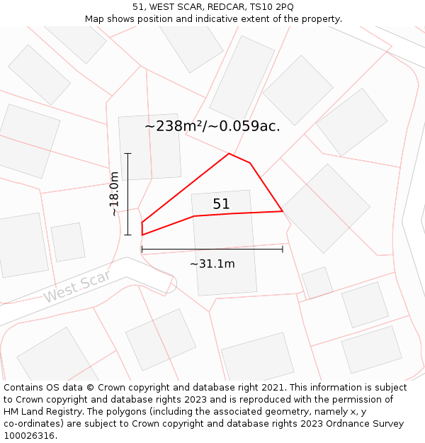 51, WEST SCAR, REDCAR, TS10 2PQ: Plot and title map