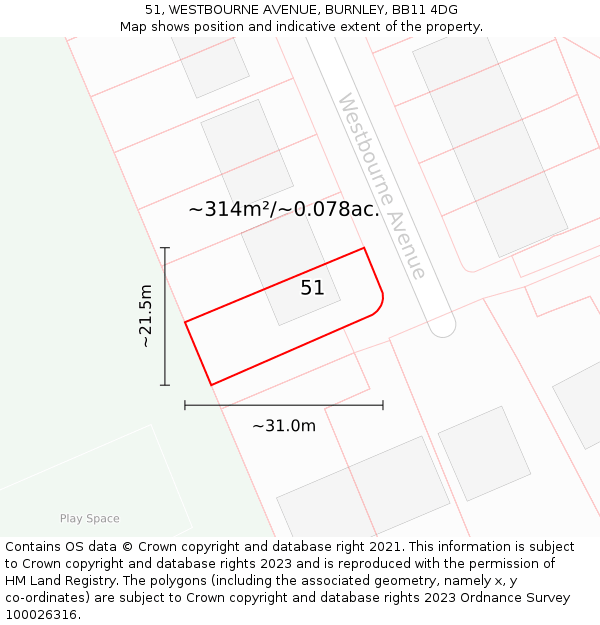 51, WESTBOURNE AVENUE, BURNLEY, BB11 4DG: Plot and title map