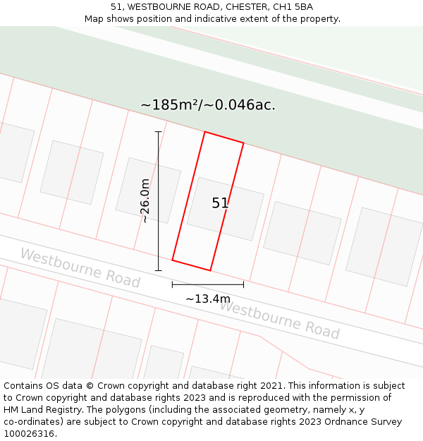 51, WESTBOURNE ROAD, CHESTER, CH1 5BA: Plot and title map