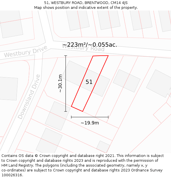 51, WESTBURY ROAD, BRENTWOOD, CM14 4JS: Plot and title map