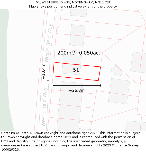 51, WESTERFIELD WAY, NOTTINGHAM, NG11 7ET: Plot and title map