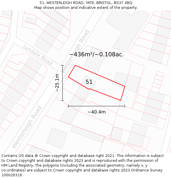51, WESTERLEIGH ROAD, YATE, BRISTOL, BS37 4BQ: Plot and title map