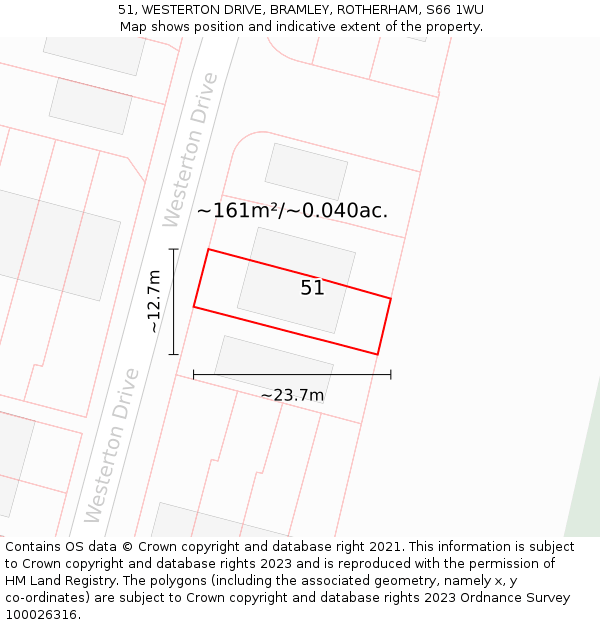 51, WESTERTON DRIVE, BRAMLEY, ROTHERHAM, S66 1WU: Plot and title map