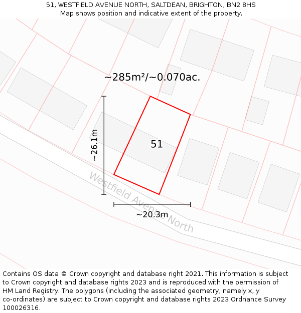 51, WESTFIELD AVENUE NORTH, SALTDEAN, BRIGHTON, BN2 8HS: Plot and title map