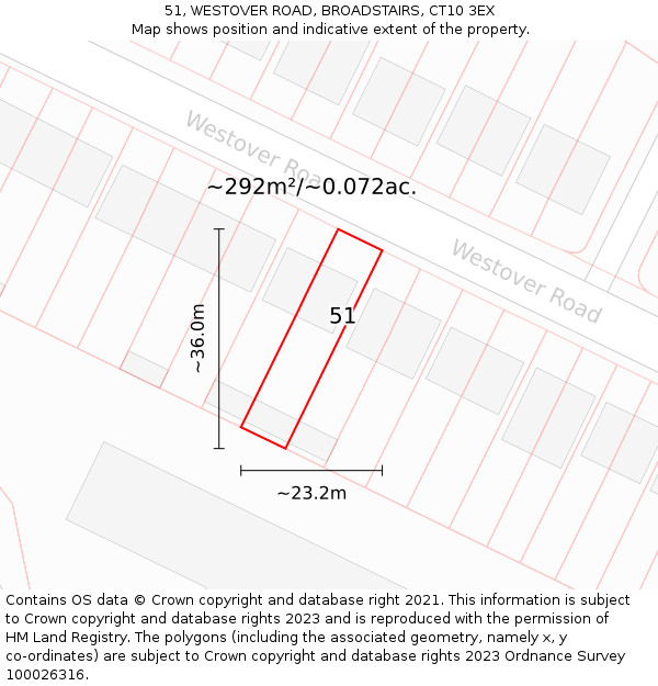 51, WESTOVER ROAD, BROADSTAIRS, CT10 3EX: Plot and title map