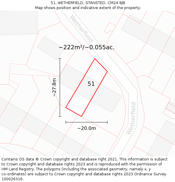 51, WETHERFIELD, STANSTED, CM24 8JB: Plot and title map