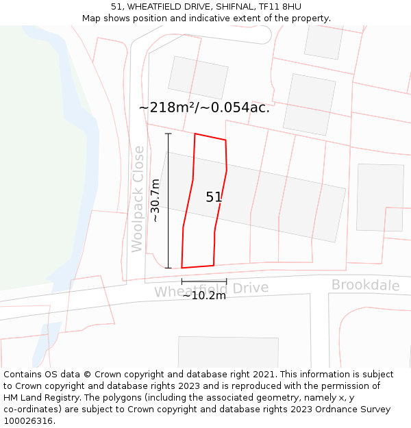 51, WHEATFIELD DRIVE, SHIFNAL, TF11 8HU: Plot and title map