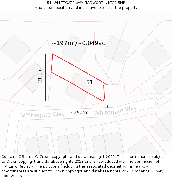 51, WHITEGATE WAY, TADWORTH, KT20 5NR: Plot and title map