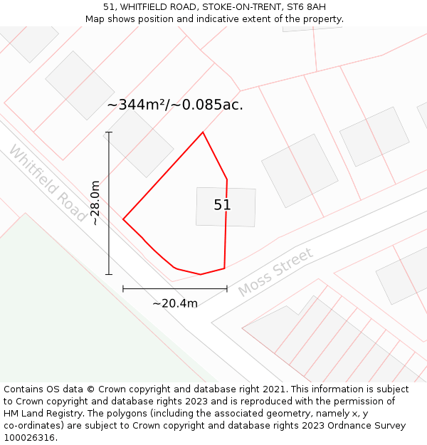 51, WHITFIELD ROAD, STOKE-ON-TRENT, ST6 8AH: Plot and title map