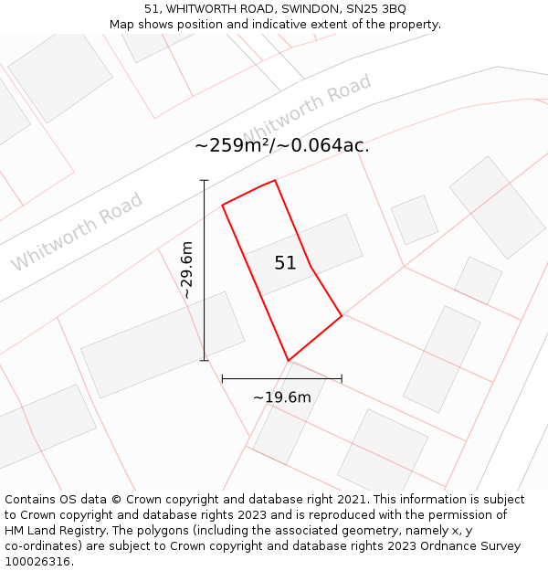 51, WHITWORTH ROAD, SWINDON, SN25 3BQ: Plot and title map